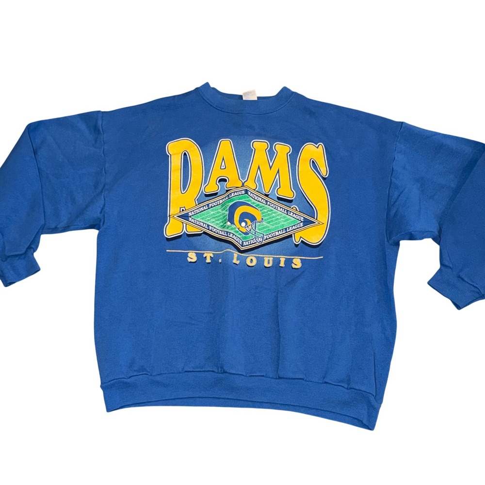 Vintage Logo 7 St. Louis Rams Sweatshirt XL Blue NFL Football Crewneck USA Made